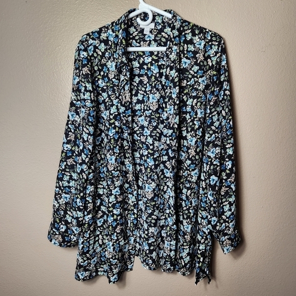 J. Jill Black Floral Collared Buttonfront Flowy Layered Tunic-Size XL - Picture 1 of 9